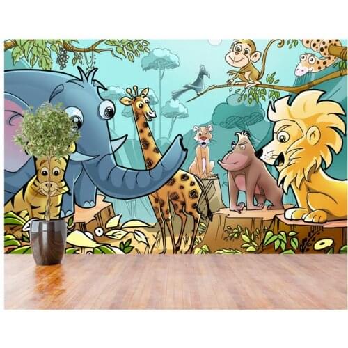 Custom High-end mural 3d wallpaper murals wall Elephant lion giraffe cartoon kids room background wall decor room wallpaper