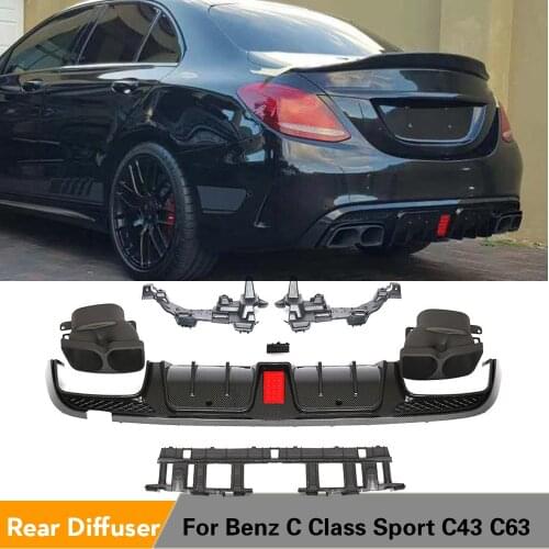 PP Rear Bumper Diffuser Lip Spoiler Exhaust Tips for Mercedes-Benz C-Class W205 C200 C250 C300 C350 C400 C43 C63 AMG S Sedan