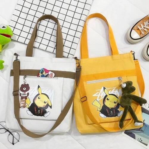 PURFAY Pokemon cartoon Canvas Women Shoulder Bag Cotton Tote Shopper Bag Eco Reusable Shopping Bag Handbag Cloth Messenger