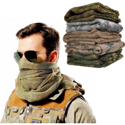190*90cm Tactical Military KeffIyeh Net Mesh Neck Scarf Men Scrim Veil Shemagh Head Wrap Face Scarf Bandana Outfit Headband Gear