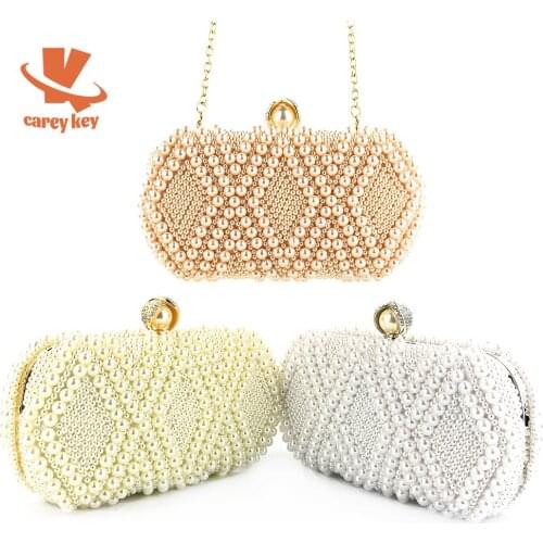 CAREY KAY Women Pearl Evening Bags Ladies White Fairy Party Handbags Elegant Wedding Clutch Purse Shoulder Bag Bolsa Feminina