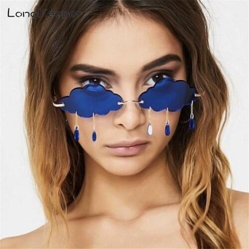 Vintage Rimless Sunglasses Women Brand Design Clouds Tassel Punk Sun Glasses Clear Ocean Lens Eyewear Ladies Glasses Shades