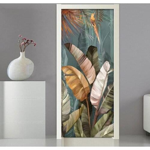 Pvc Waterproof Self-Adhesive Door Sticker Hd Plant Wallpaper Banana Leaf Poster Sticker Living Room Bedroom Decoration Picture