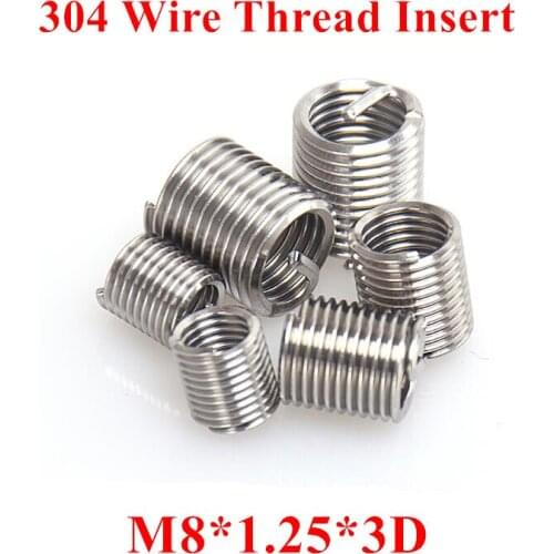 50pcs M8*1.25*3D M8 Wire Thread Insert 304 Stainless steel m8 Screw Bushing, m8*3D Wire Screw Sleeve Thread Repair Insert