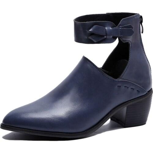 CUZULLAA Women Autumn Butterfly-knot Ankle Boots Med Heel Shoes Lady Fashion Boots Female Back Zip Bootie Plus Size 34-43