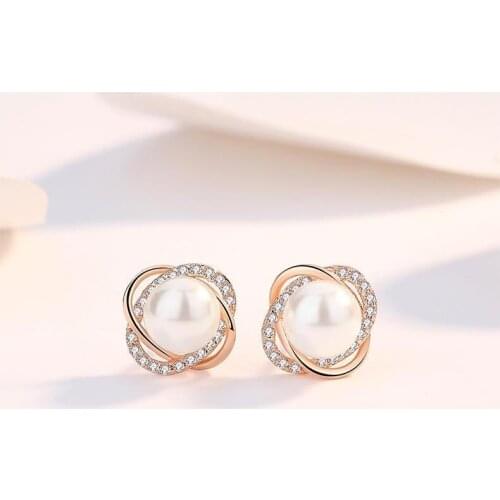 Romantic style inlaid multicolor pearl stud earrings jewelry Artificial diamonds of fashionable women stud earrings