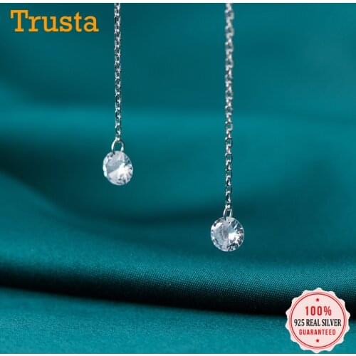 Trustdavis 2020 Fashion 925 Sterling Silver Shiny CZ Long 10cm Ear Line Dangle Earrings For Women Wedding Party Jewelry DA944