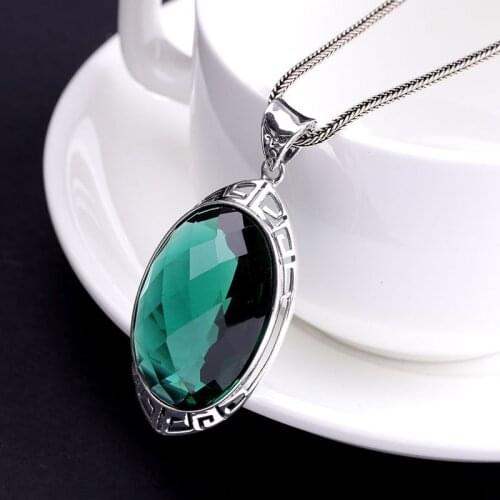 2019 Elegance Oval Pendant For Lady Authentic 925 Sterling Silver Green Crystal Gemstone Pendant For Anniversary Gift Jewels