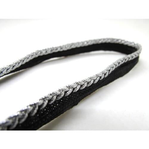 5 Yards 11mm Black and Silver Braided Piping Lip Cord Trim|Pillow Cushion Trim|Upholstery Edging Trim Sewing Supplies