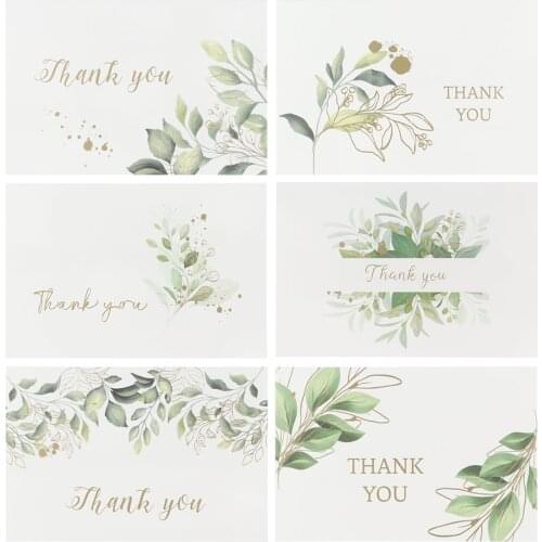 6 Sets Thank you Gold Foil Flower Invitation Greeting Cards with Envelopes Stickers Blank inside Postcard Folding DIY Cards