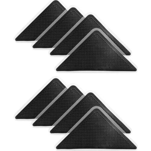 8Pc Rug Gripper with 8Pcs Auxiliary Stickers Double Sided Anti Curling Non Slip Reusable Rug Pad Washable Rug Tape