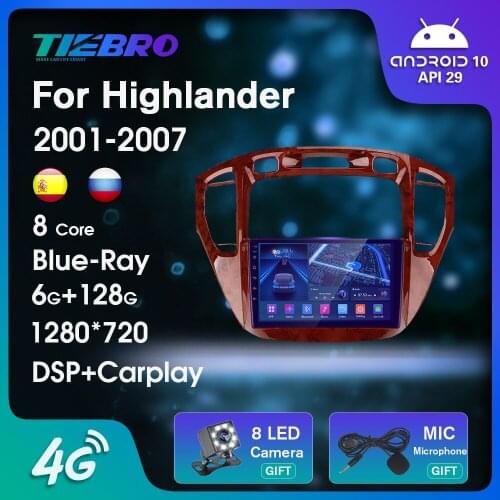 2DIN Android10.0 Car Radio For Toyota Highlander 2001-2007 GPS Navigation Auto Radio Blu-ray IPS Screen Carplay Car Receiver IGO