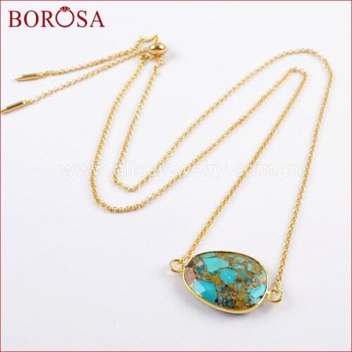 BOROSA 5/10PCS 25" Gold Color Copper Natural Turquoises Natural Blue Stone Faceted Connector Adjustable Necklace Jewelry G1623