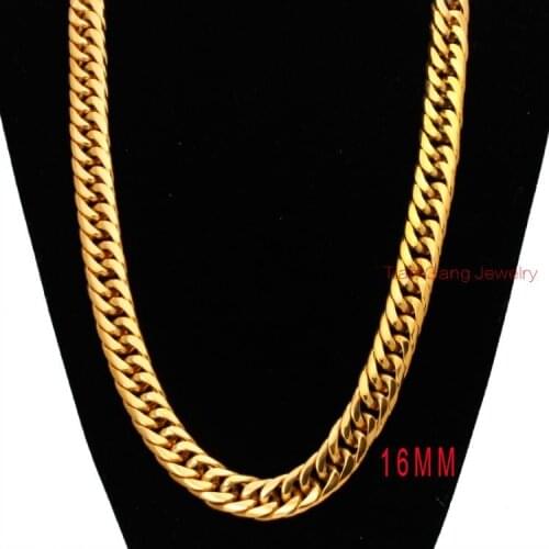 7"-40" Choose Charm 316L Stainless Steel 16MM Gold Cuban Curb Link Chain Mens Boys Necklace or Bracelet Cool Jewelry