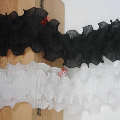 9cm Black and White Chiffon Bilateral Ruffled Tape Ruffled Lace Trim Lace Ribbons Fashion DIY Material Skirt Collar Accessary