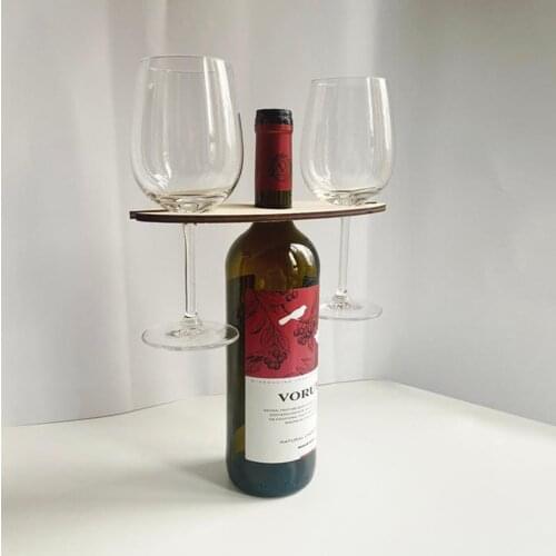 Wooden Wine Bottle And Glass Holder Wood Rack Outdoor Holiday Glasses Hook Stand Organizer Tray Table Decor