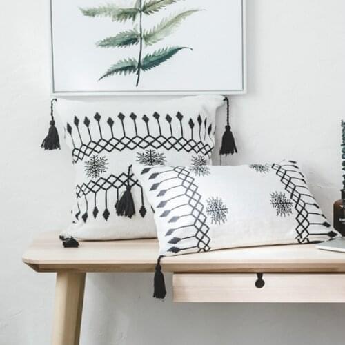 DUNXDECO Cushion Cover Decorative Pillow Case Blanket White Black Simple Cotton Knitting Tassels Throw Room Sofa Chair Cushion
