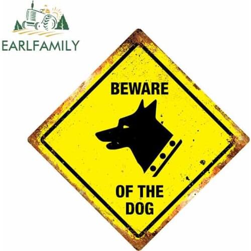 EARLFAMILY 13cm x 13cm Car Sticker BEWARE OF THE DOG - Diamond Metal Wall Sign Plaque Garden Fence Guard Pet Car Styling