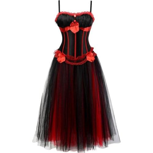 Gothic Corset Skirt Steampunk Padded Cup Boned Bustiers Strap with Long Princess Mesh Tulle Party Dresses Corsetto Evening Gowns
