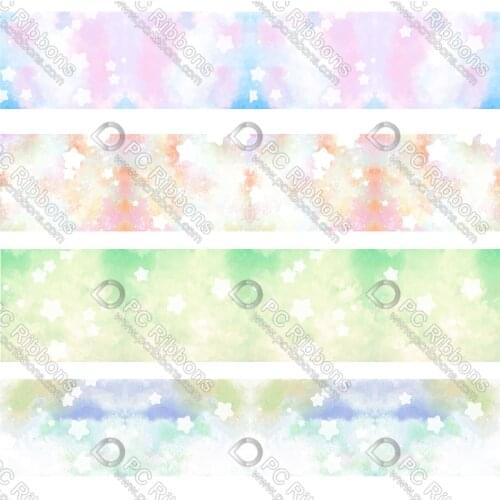 Custom Magic color with stars printed grosgrain& foe DIY handmade materials christmas wedding gift wrap tape ribbons 50 yards