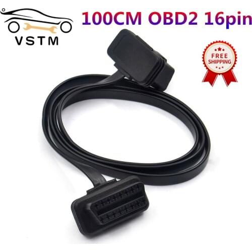 Best Quality 100CM Flat+Thin 16 Pin Socket OBD OBDII OBD2 16Pin Male To Female Car Scanner Extension Cable 8Core Connector