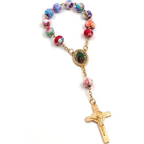 Catholic rosary bracelet colorful beads favor christening bracelets baby shower girl boy baptism gift souvenir Jesus Crucifix