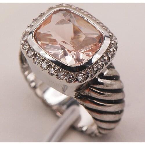 Morganite White Crystal Zircon 925 Sterling Silver Ring Size 6 7 8 9 10 F654 Fashion