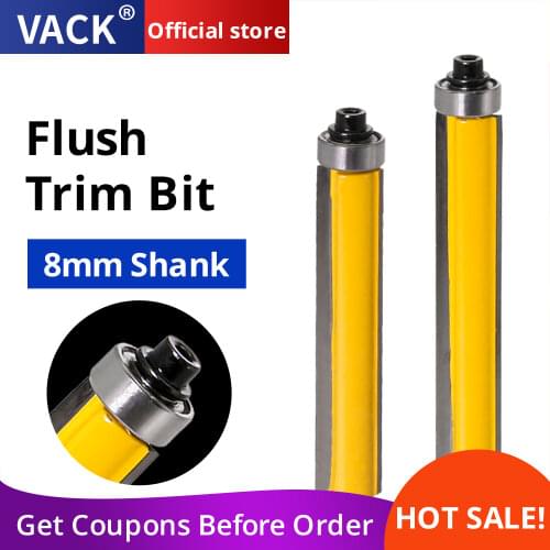 VACK 3pc set 8 shank Flush Trim Router Bit with Bearing for Wood Template Pattern Bit Tungsten Carbide Milling Cutter for Wood