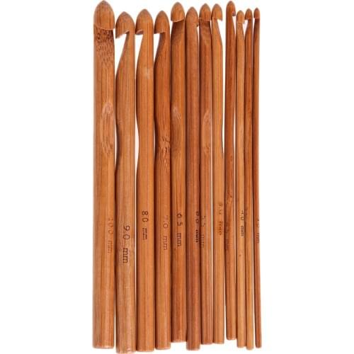 12-Size Bamboo Handle Crochet Hook Knit Weave Yarn Craft Knitting Needle Home Knitting Weave Yarn Crafts Kits