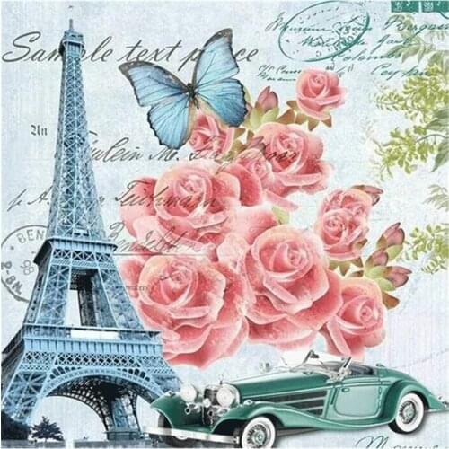 Lron Tower Pink Rose Diamond Painting Round Full Drill Nouveaute DIY Mosaic Embroidery 5D Cross Stitch Butterfly Classic Car