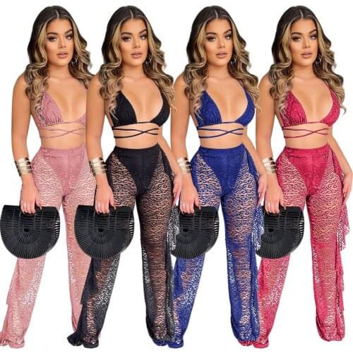 Fashion Trend Digital High-definition Mesh Transparent Beach Wear Summer Gradual Allover Print Swimsuit Multi-piece Set 5184