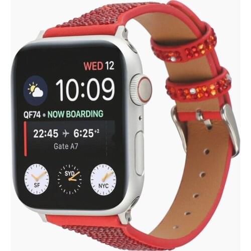 Fashion Woman T Band Rhinestone Slim Leather Watchband For Apple Watch Band 38mm 40mm 42mm 44mm iWatch Strap Series 3 4 5 6 SE