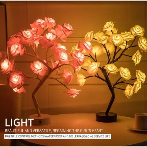 Table Lamp Rose Flower LED Light Night Lamp Romantic Flower Warm Rose Tree Light Wedding Holiday Decoration Home Decor