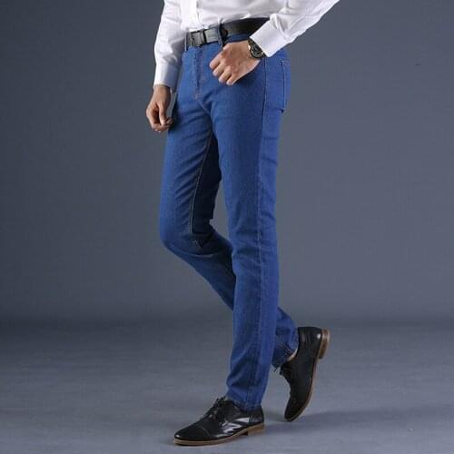 2021 Plus Up Large Size New Mens Jeans Classic Style Business Casual Premium Midwaist Stretch Blue Pants 110KG