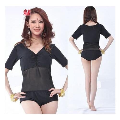 New arrival crystal cotton and mesh belly dance top momen short sleeves belly dance body tops sexy top 9 colors