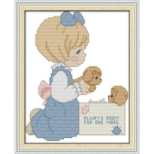 Little girl and puppy dog Charming cute cartoon cross stitch kit handmade needlework embroidery