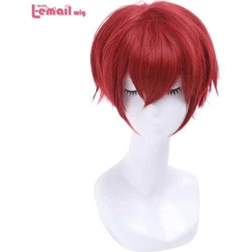 L-email wig Brand New Ranma 1/2 Ranma Saotome Cosplay Wigs 25cm Red Burgundy Short Synthetic Hair Perucas Unisex Cosplay Wig