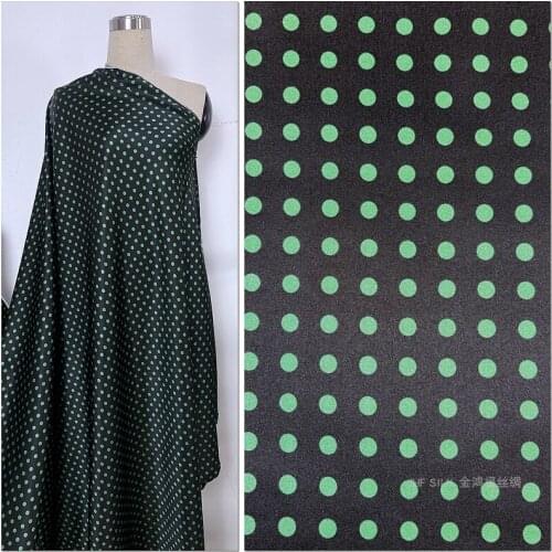 1 Meter Small Green Dots Silk Fabric Cheongsam Dress Shirt 135 Wide Stretch Satin Black Bottom