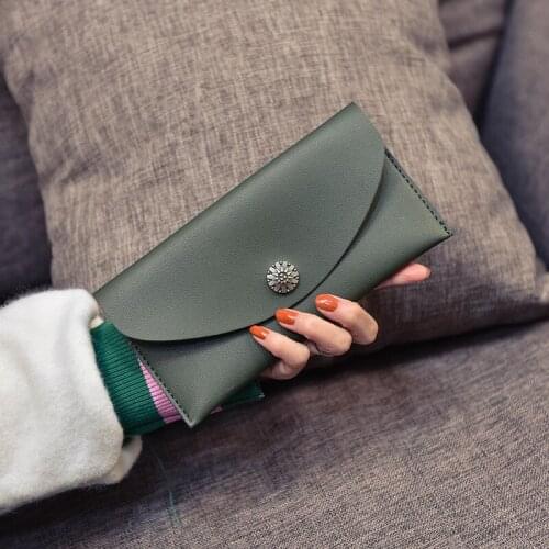 Japan and South Korea simple thin solid color soft surface buckle ladies long wallet retro card bag wallet coin purse
