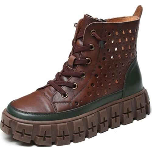 Retro sandals womens head layer leather handmade hollow boots childrens 2021 new color matching thick-soled hole shoes