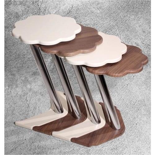 Modern 4 Pcs Daisy Zigon coffee table-Walnut-Cream coffee tables table basse furniture living room table