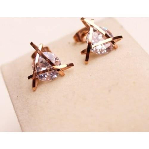 Titanium Steel Special Triangle Design With Cubic Zircon Setting Women Stud Earrings / Fashion Stud Earrings For Holiday Gift