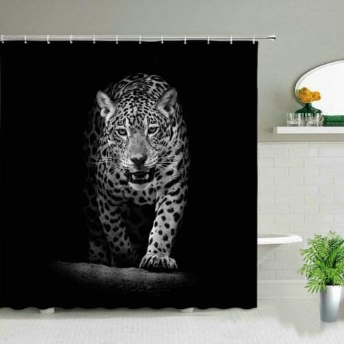 African Animal Pattern Shower Curtain Black Leopard Wolf Bathroom Bathtub Decor Gift Waterproof Curtains Custom Drophipping
