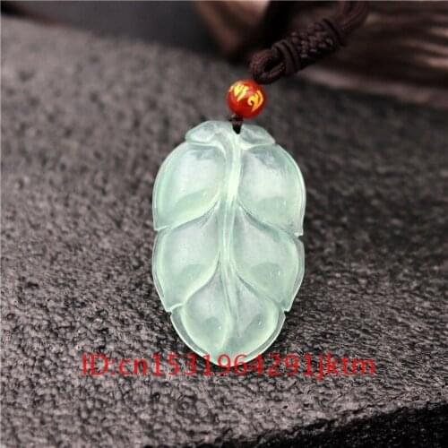Jadeite Natural Gifts Leaf Amulet Color for Pendant Women Men Jewelry Fashion Ice Chinese Necklace Charm Carved Jade Hand