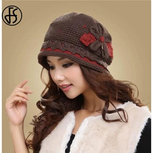 FS Women Winter Hats Wool Knit Beanies Warm Ladies Stretch Knitted Caps Slouchy Beanie For Girls Skullie Bonnet Cap Pumpkin Hat