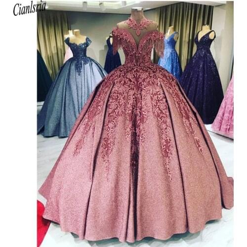 Plus Size Arabic Ball Gown Quinceanera Dresses Luxurious Lace Beading Princess Prom Vintage Sexy Party Dresses For Sweet 16 Girl