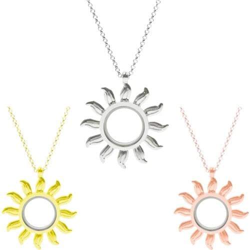 1PCS Round Floating Charms Locket Glass Memory Sun Flower Smiling Living Chain Necklace Women Pendant Jewelry Accessories