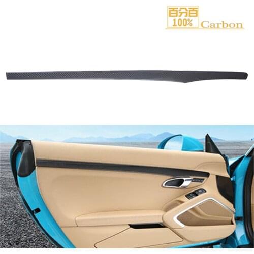 100% Car Accessories Interior Decorative For Porsche 718 Door Trim Strip Plain Weave Carbon Fiber 2 Pieces