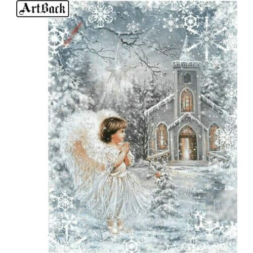 5d diamond painting angel kid snow castle winter scenery full square drill mosaic sticker new arrival 3d diamond embroidery