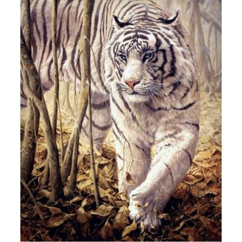 5D DIY Diamond Painting Cross Stitch Animal White Tigers Rhinestone Crystal Needlework Diamond Embroidery Full Diamond Decor